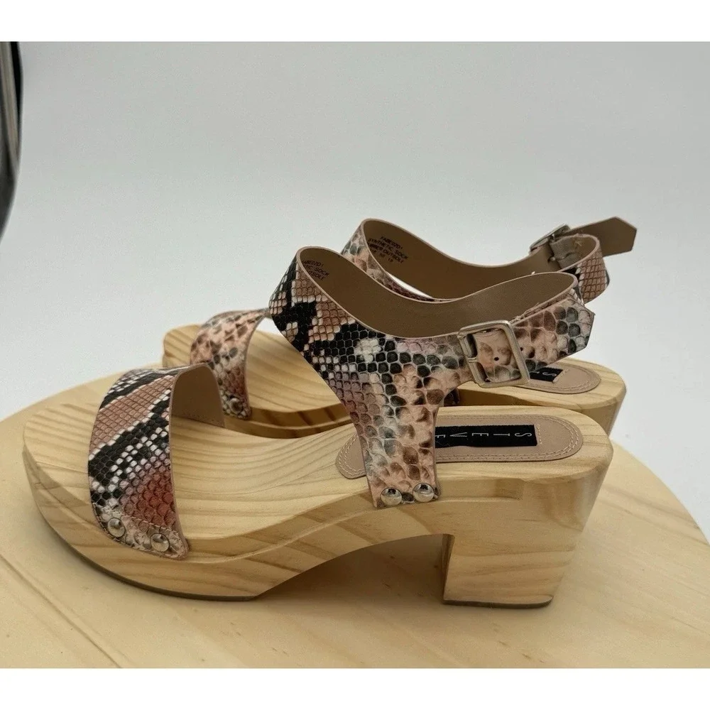 Steve Madden Fabee Snakeskin‎ Y2K Chunky Platform Block Heel Sandals 9M New Wood
